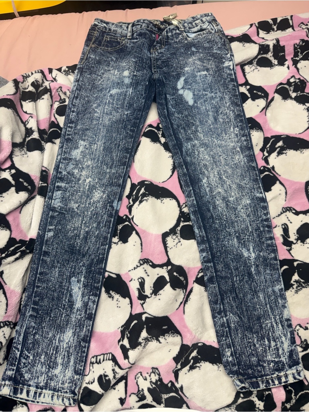 Almost Famous Women's Acid-Style Skinny Jeans in Distressed Blue